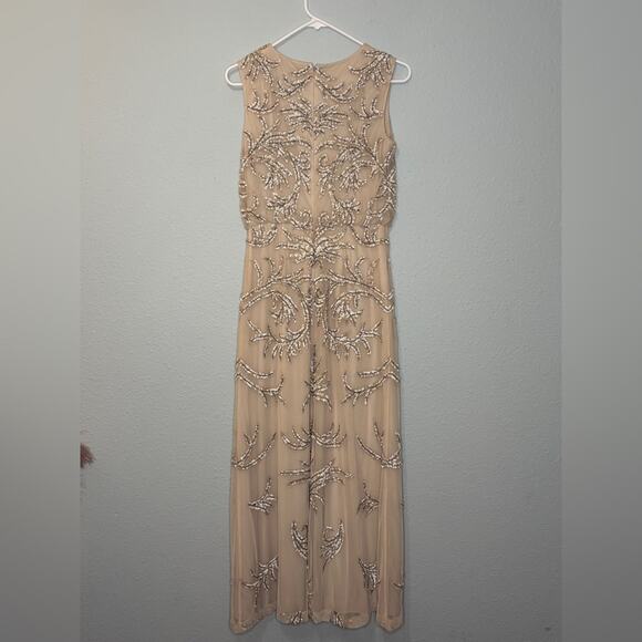 Aidan Mattox Hazel Dress Nude Mesh Overlay w/ White Sequins & Beadwork 4 - Picture 5 of 10
